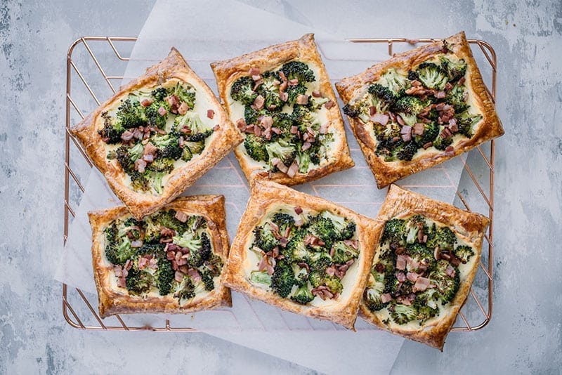 Broccoli, Bacon & Parmesan Tarts with Spelt Puff Pastry